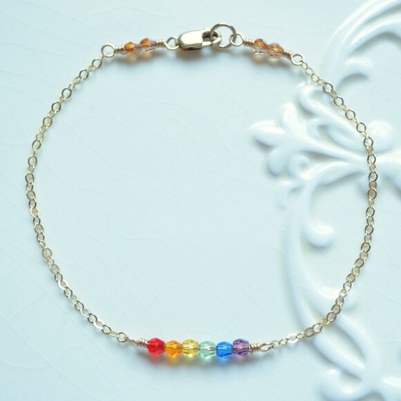 Dainty Rainbow Crystal Bracelet in Gold or Silver - Picture 2 of 9